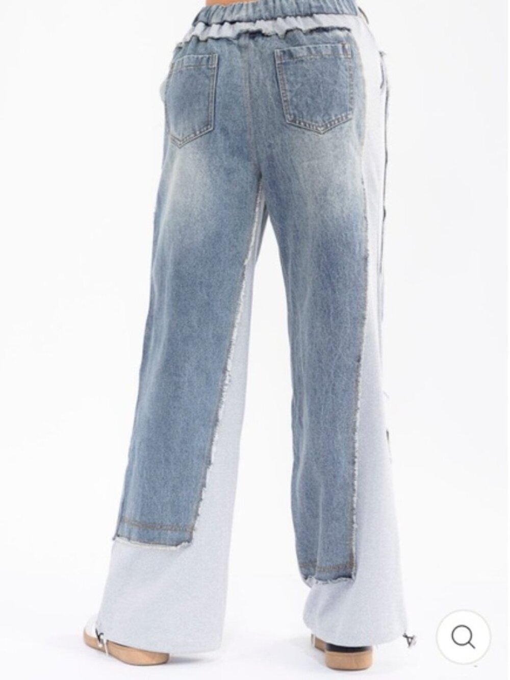 Wide-Leg Two-Tone Patchwork Jeans with Adjustable Jogger Bottom - Picture 3 of 9
